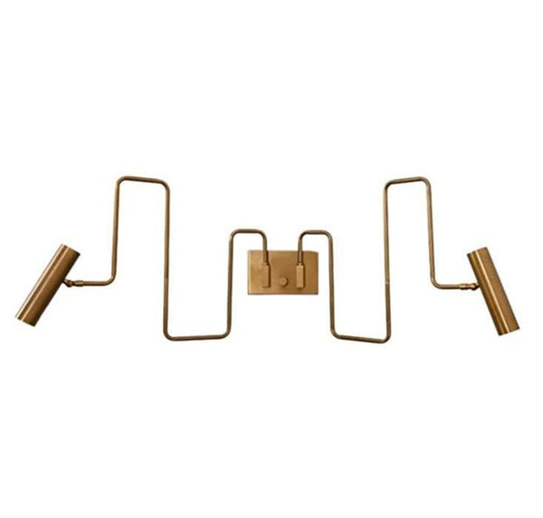 Mid Century Sputnik Raw Brass Wall Sconce: Italian Stilnovo Style 2 Light Wall Lamp Minimalist Bedside Hallway Zig-Zag Vanity Light Fixture