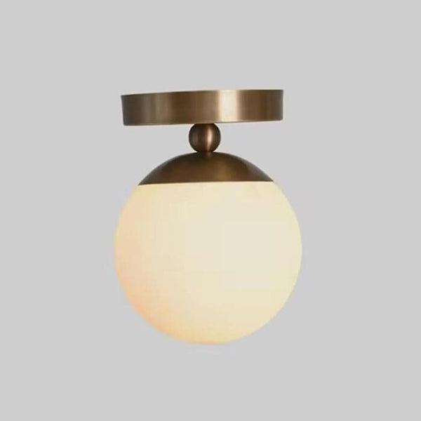 Bronze Flush Mount Ceiling Light, Modern Opal Glass Globe Lamp Minimalist Semi Flush Mount Low Ceiling Kitchen Hallway Lighting Fixture