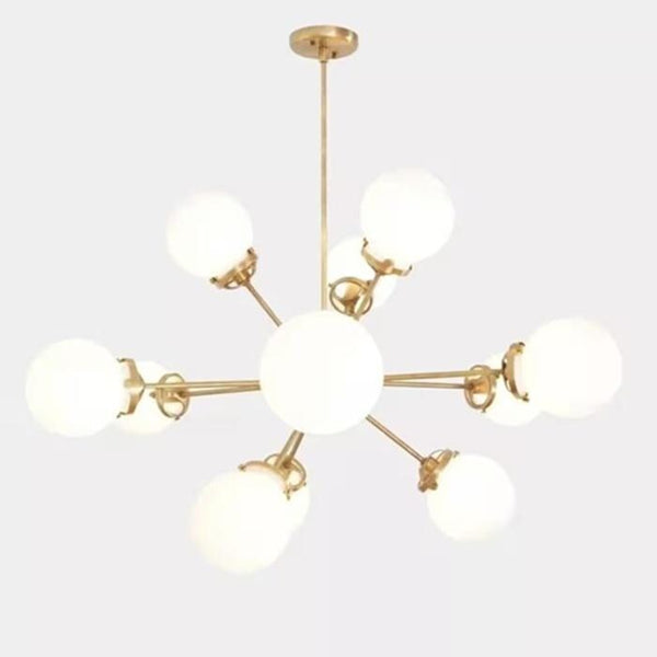 Modern Brass 12 Globe Sputnik Chandelier: Mid Century Stilnovo Style Opal Glass Ceiling Light, EU Wired Dining Room Pendant Fixture, Art