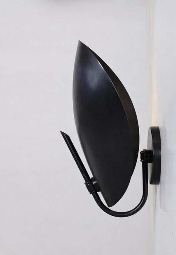 Modern Brass Leaf Wall Sconce: Mid Century Black Light Sculptural Italian Sconce - Hardwired Bedroom Living Room Lighting Fixture