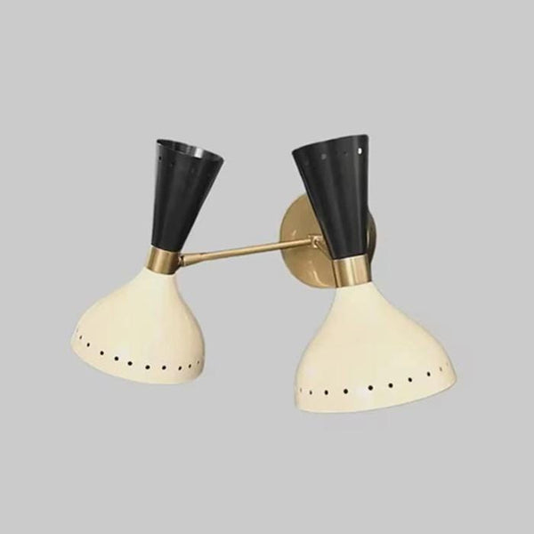 Mid Century Modern Brass Double Wall Sconce, Modern Sputnik Black and Cream Cone Vanity Light, Italian Style Bedroom Hallway Accent Lamp