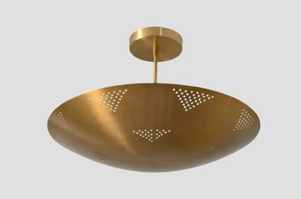 Mid Century Style 6 Light Ceiling Flush Mount Triangle Perforated Pendant Raw Brass Finish Ceiling Light Fixture Handmade Sputnik Light