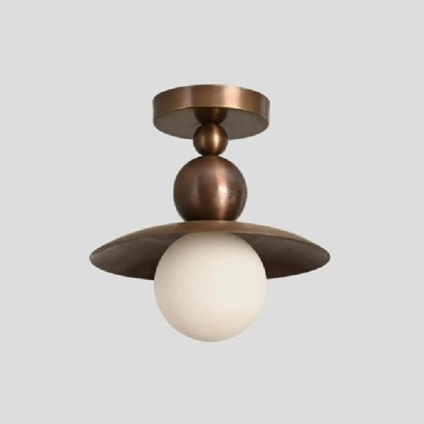 Bronze Flush Mount Ceiling Light, Modern Brass Disc Semi Flush Lighting, Opal Glass Globe Light Fixture for Kitchen, Hallway, Bedroom