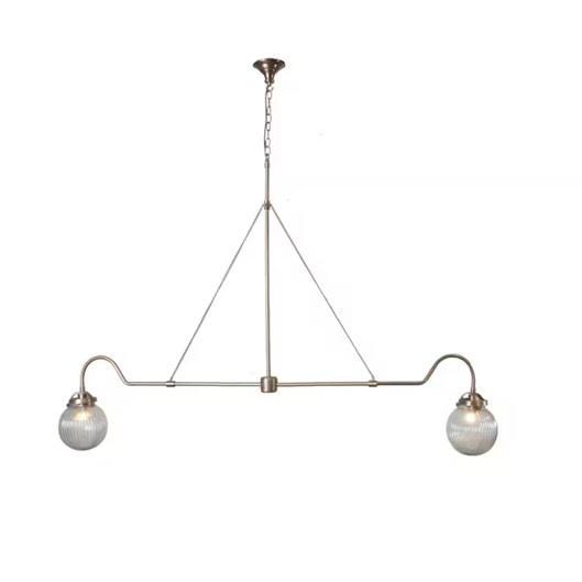 Modern Linear Brass Chandelier: Ribbed Glass Globe Pendant Light, Minimalist Ceiling Fixture for Kitchen Island, Dining Table Lighting
