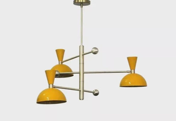 Mid Century Stilnovo Style Raw Brass Chandelier Modern Counterbalance 6 Light Pendant Articulating Downward Dining Room Lighting Fixture