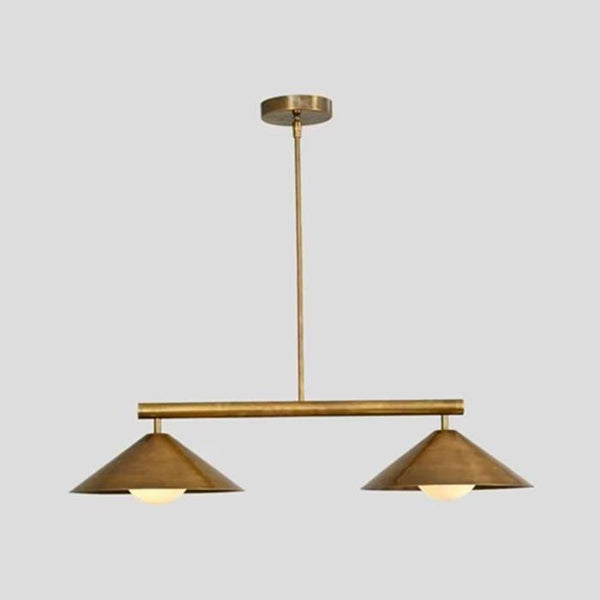 Modern Brass Linear Pendant Light: Dual Cone Shade Dining Room Lamp, Contemporary Minimalist Kitchen Island Ceiling Fixture Lighting