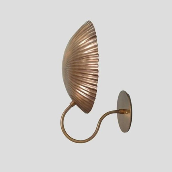 Mid Century Modern Raw Brass Wall Sconce Curved Arm Shell Dome Shade Hardwired Wall Lamp Vanity Light Bedroom Living Room Lighting Handmade