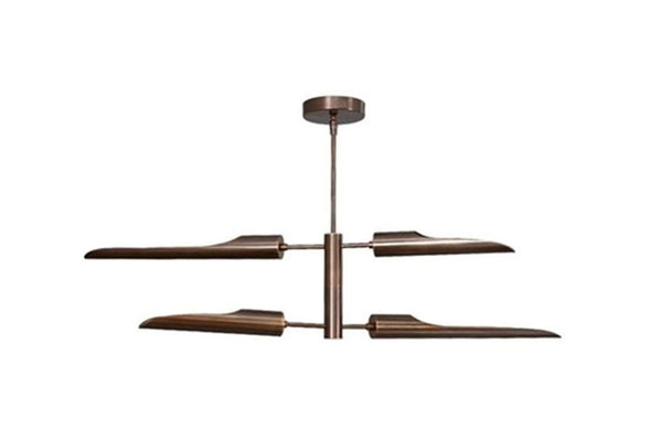 Mid Century Raw Brass 4 Light Chandelier Sputnik Starburst Ceiling Light Modern Pendant for Dining Room, Living Room, Entryway Lighting