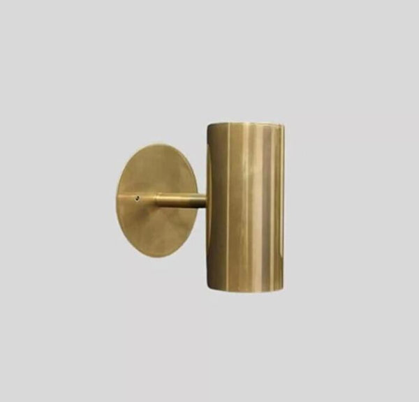 Mid Century Brass Cylinder Wall Sconce - Modern Tube Wall Light - Italian Pillar Sconce - Gold Minimalist Bedroom Hallway Wall Lamp